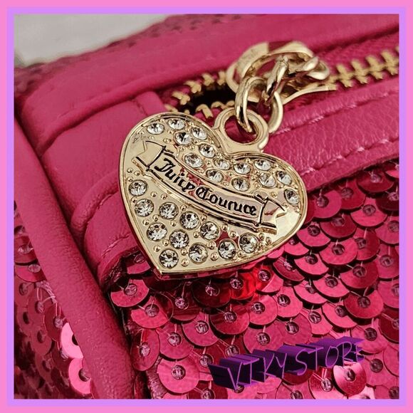 💕 NWT Juicy Couture Pink Sequin Cylinder Bag w/ Rhinestones #7196 💕 - Picture 2 of 5